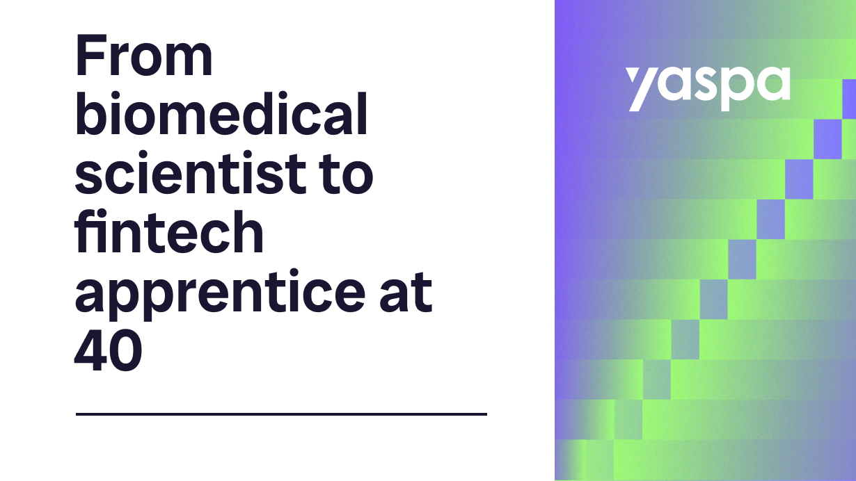 thumbnail with text from biomedical scientist to fintech apprentice at 40