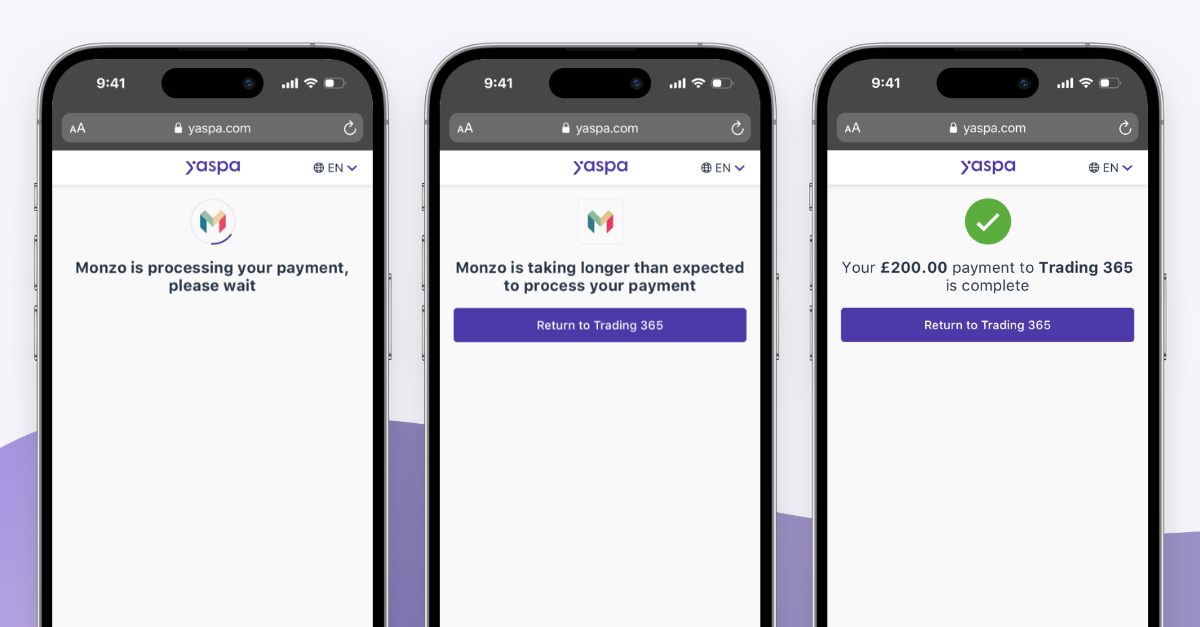 photo of 3 phones demonstrating the new payment journey step by step