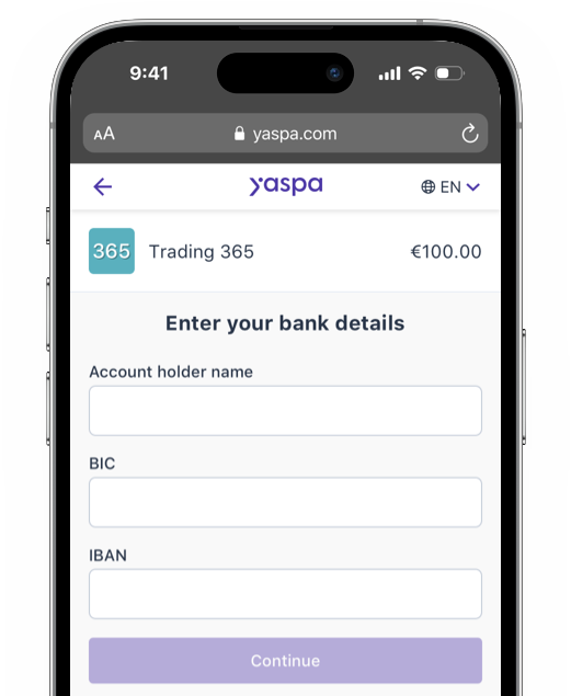 Photo of an example bank transaction asking to enter bank details 