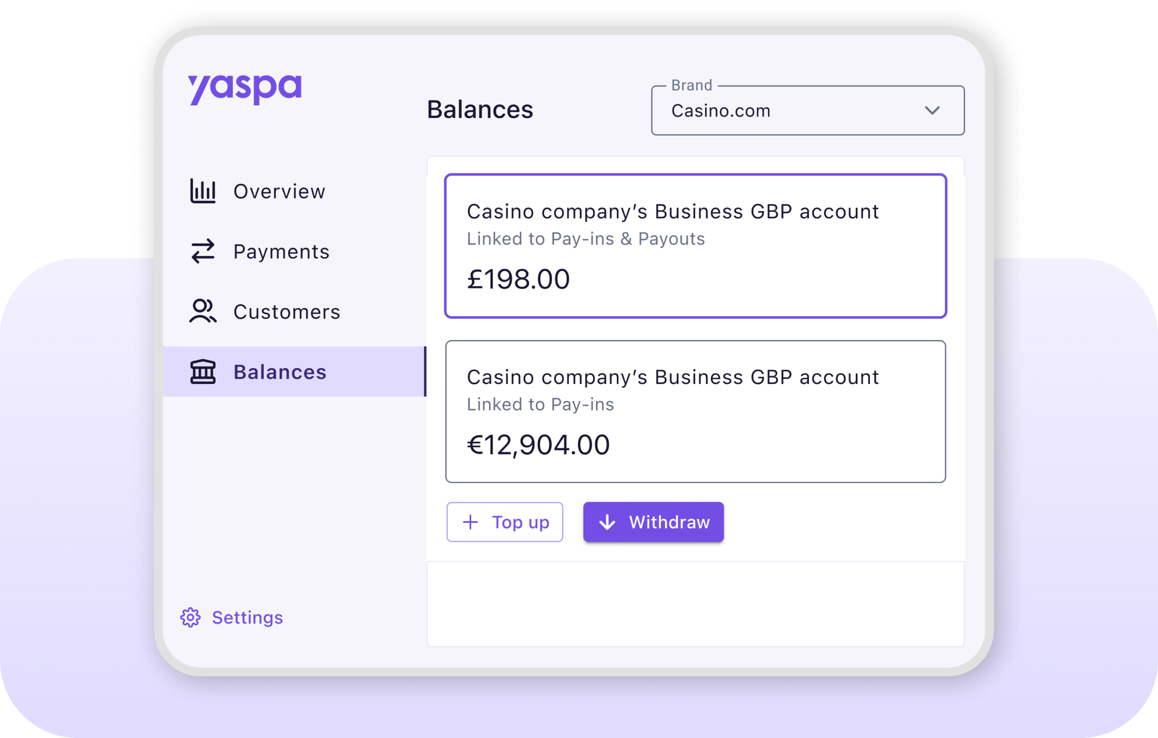 photo showing example bank balance using yaspa