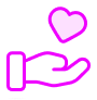 pink outlined hand with a heart above it