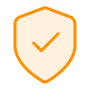 a orange outlined shield with a tick inside