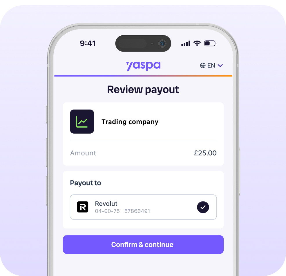 a example display of a phone reviewing a payout from a trading company