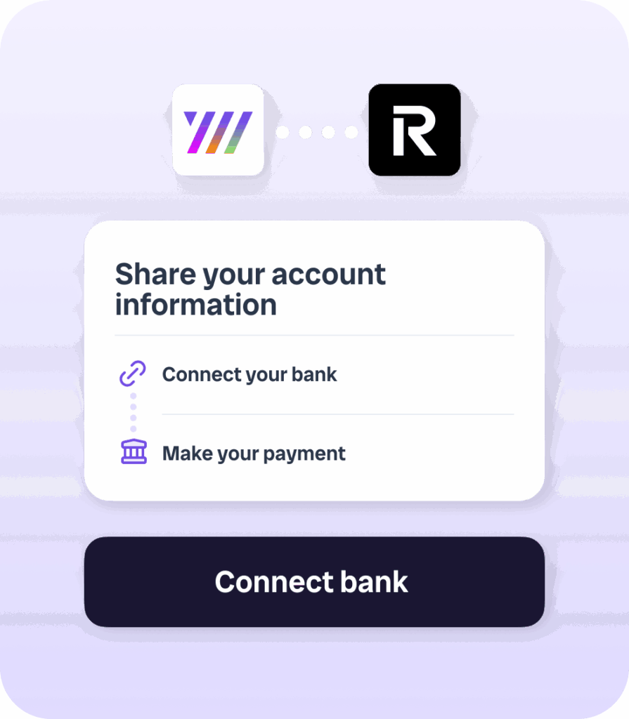 a example display of account verification with yaspa and revolut logos and text 'share your account information, connect your bank, make your payment'