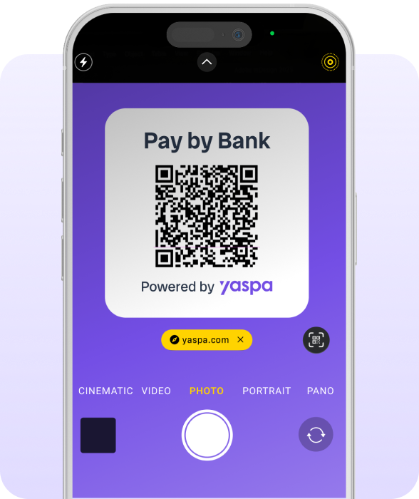phone example with QR code and text with 'pay by bank'